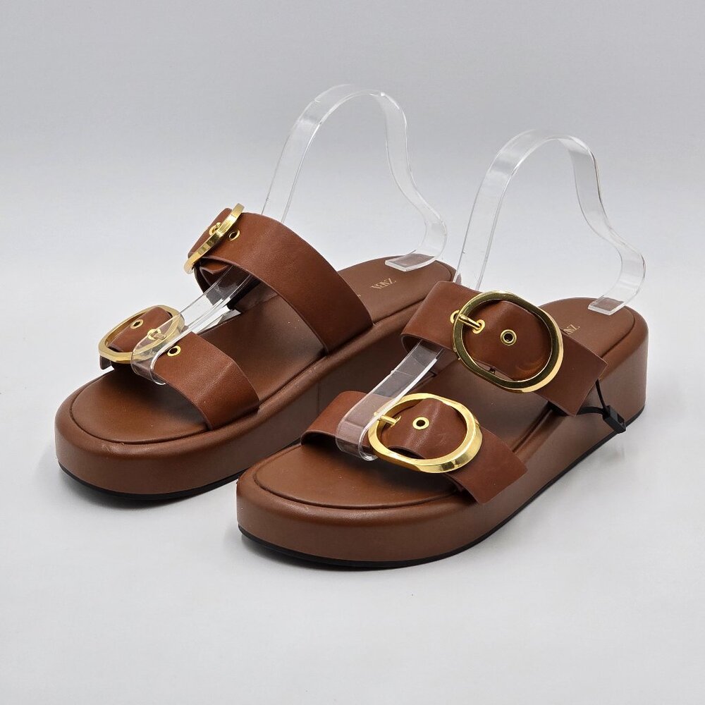 Zara Leather Platform Buckle Sandals - NWT - Picture 3 of 16